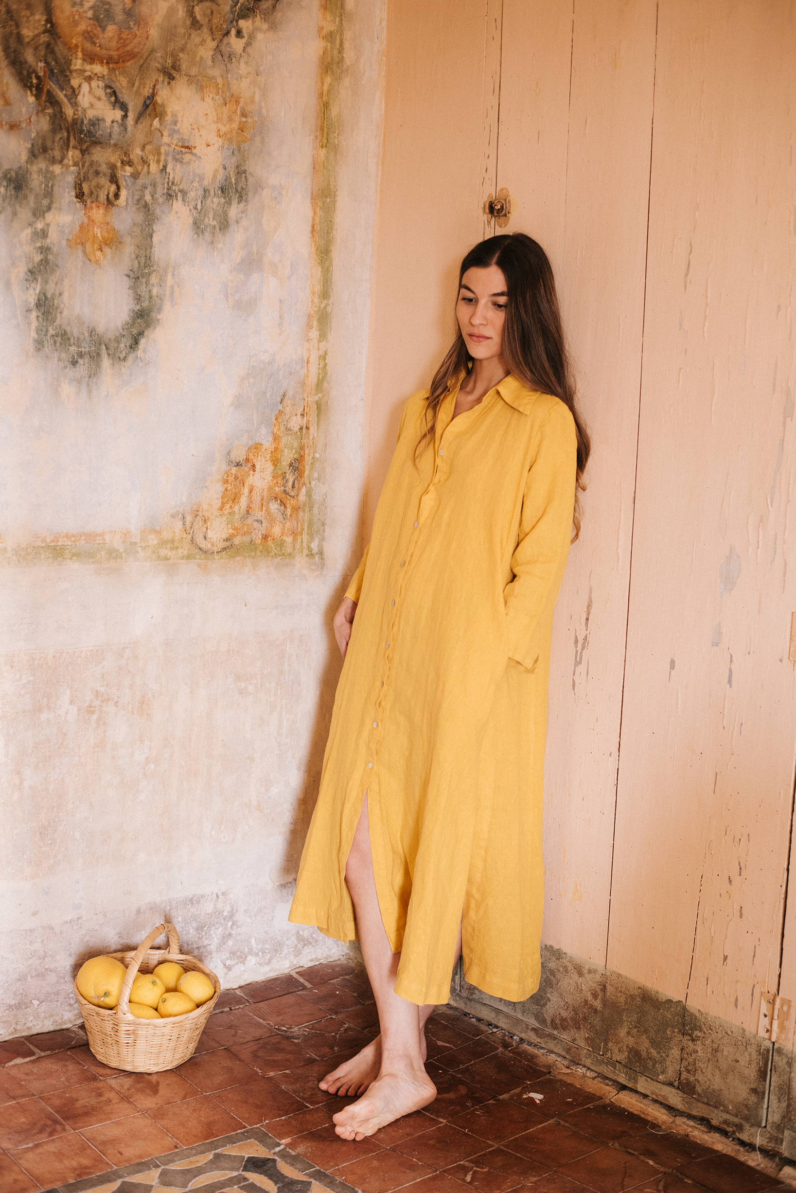 YELLOW LINEN DRESS YELLOW LINEN DRESS