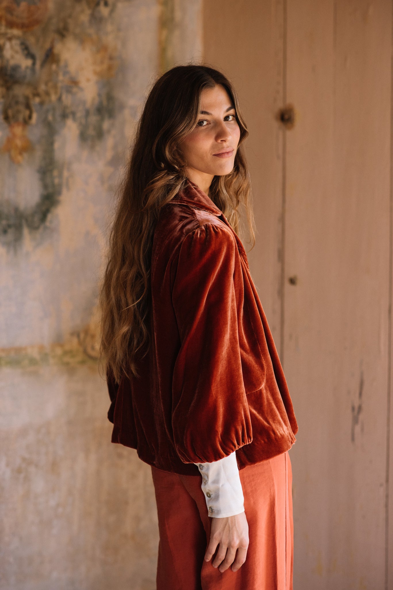 CHAQUETA TERCIOPELO TEJA